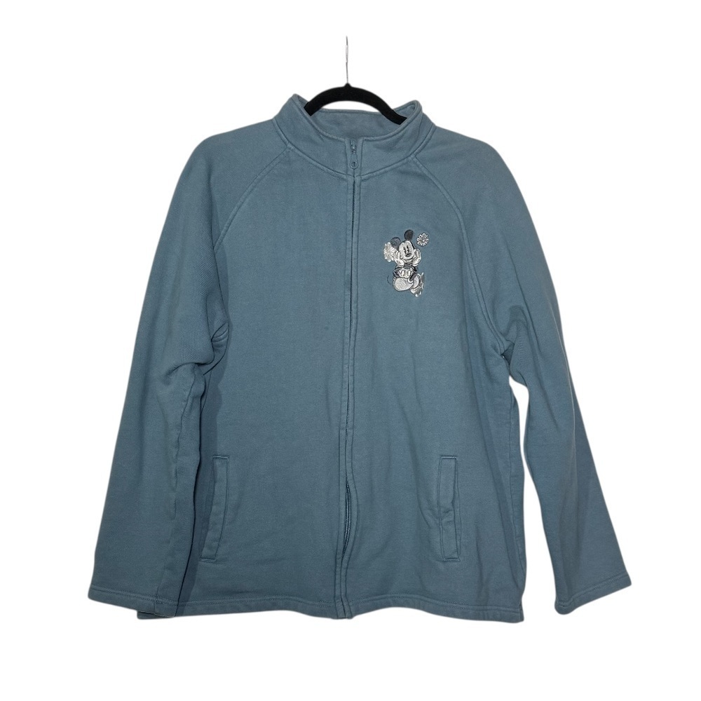 Disney Vintage Zip Up Sweatshirt Mickey Mouse Embroidered Teal Silver Size 1X